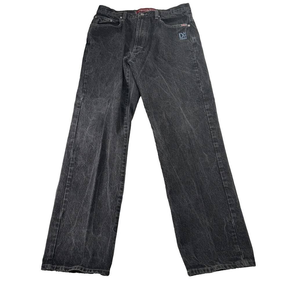 Vintage Mecca DNM Jeans Mens 32x32 Black Sigmund Taper Fit Embroidered Lion 90s